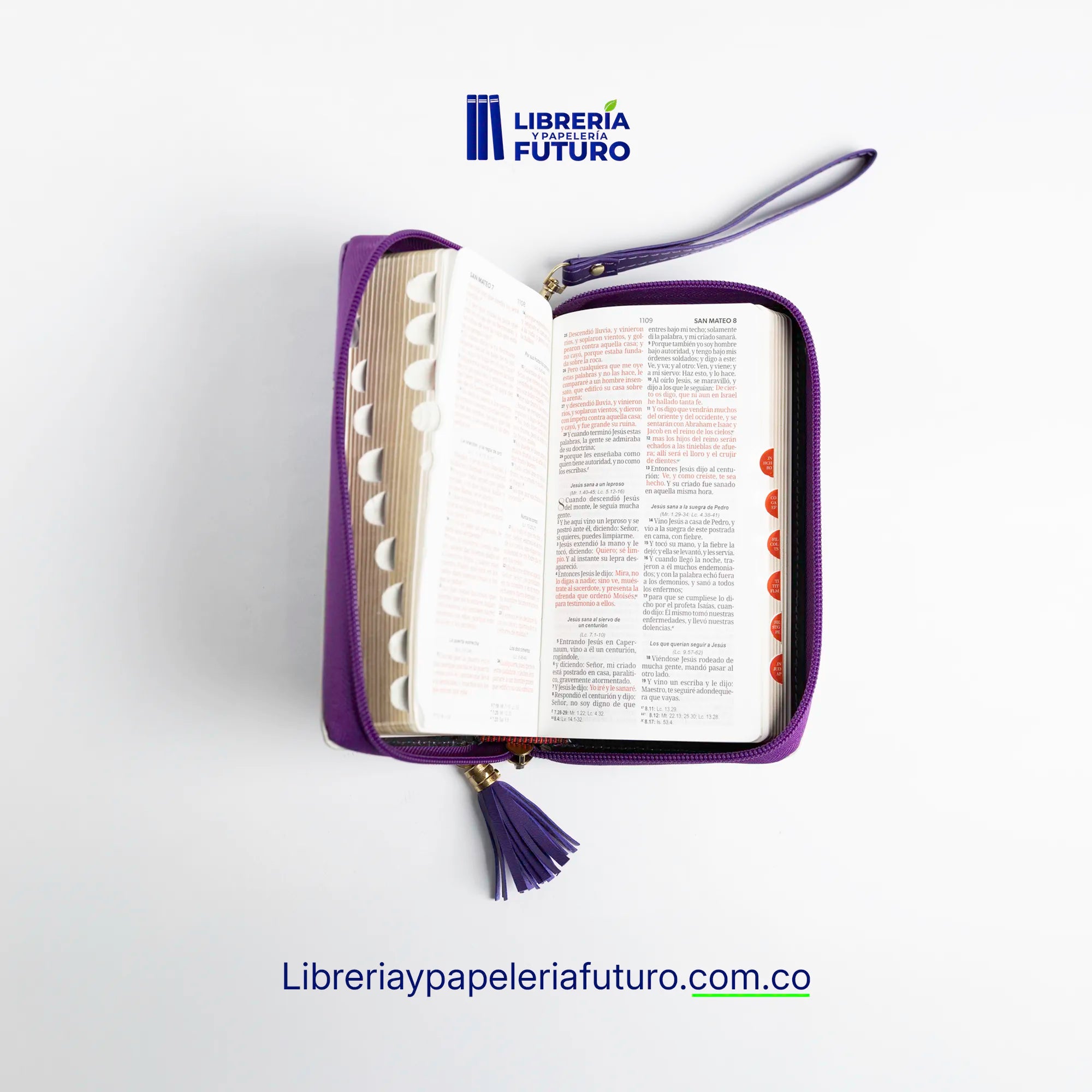 Biblia morada tipo chequera