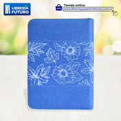 Biblia Floral Azul, en tamaño y letra mediana con índice y cremallera