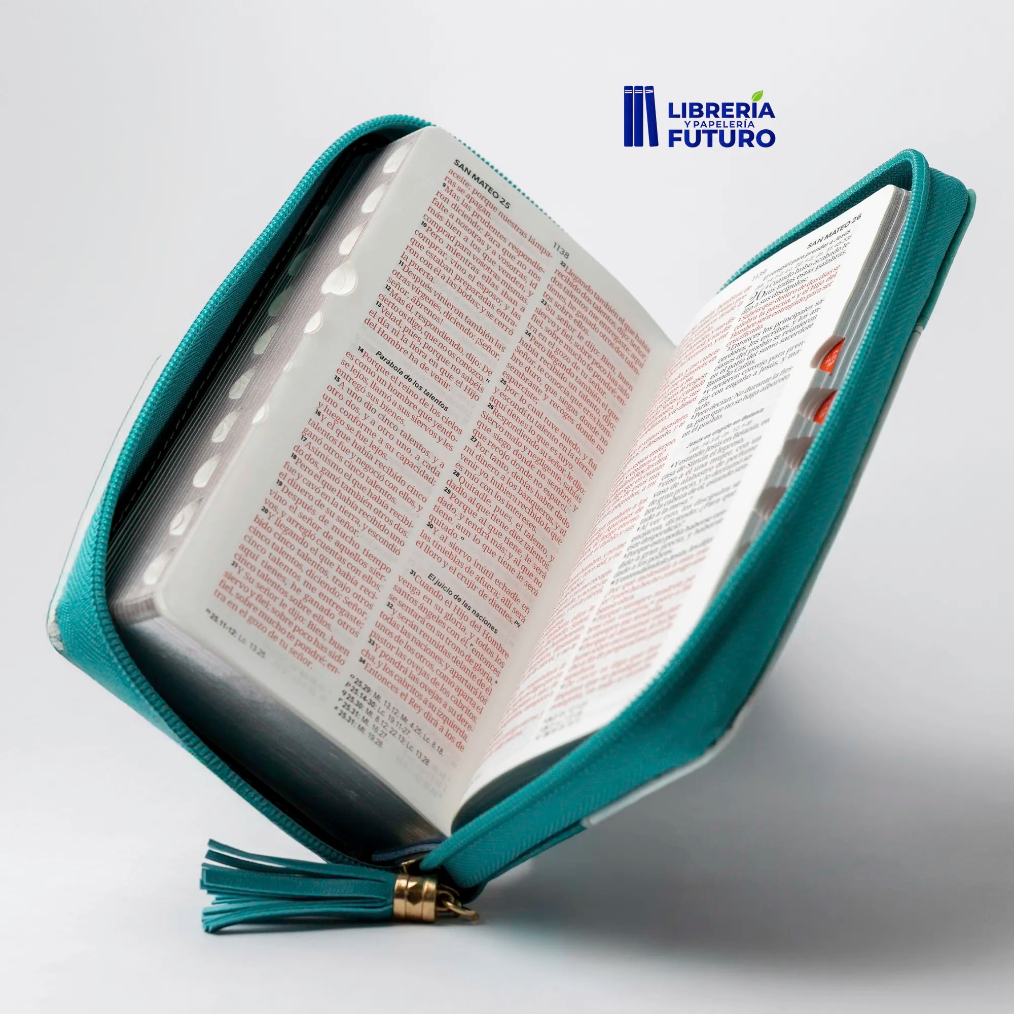 Biblia turquesa tipo chequera