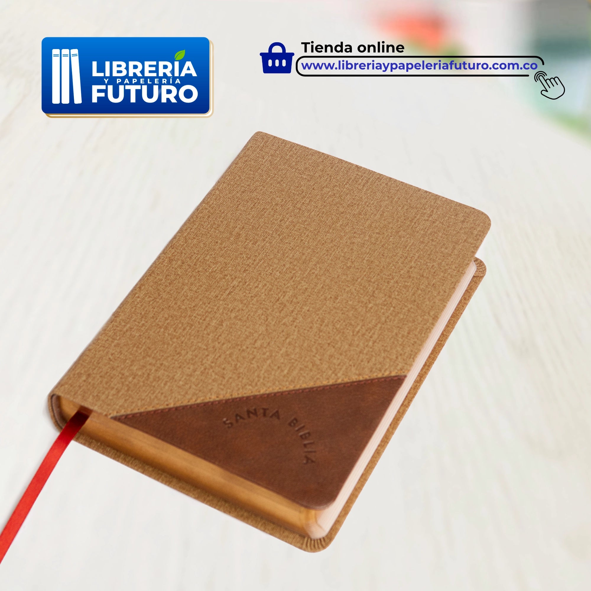 Biblia_marron_tela_gris_acostada.webp