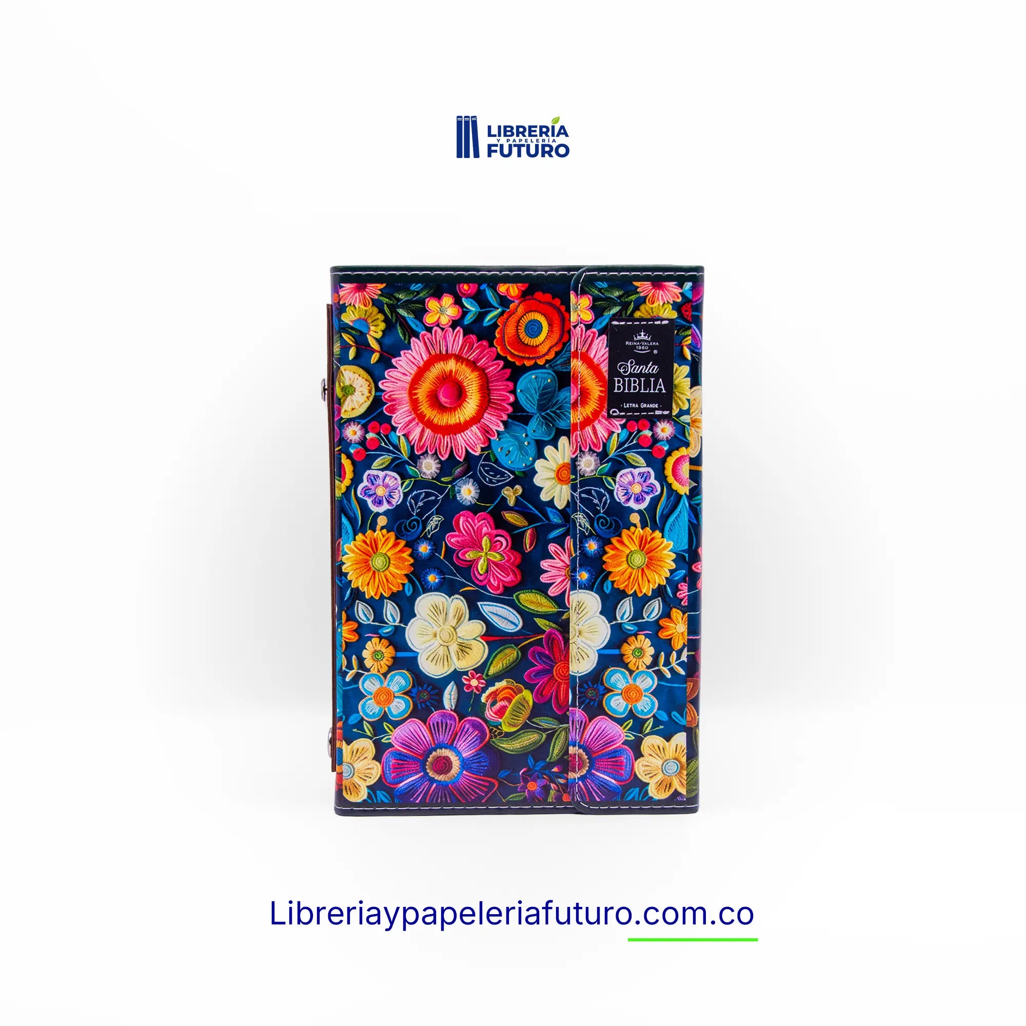 Biblia mediana azul primavera broche y asa