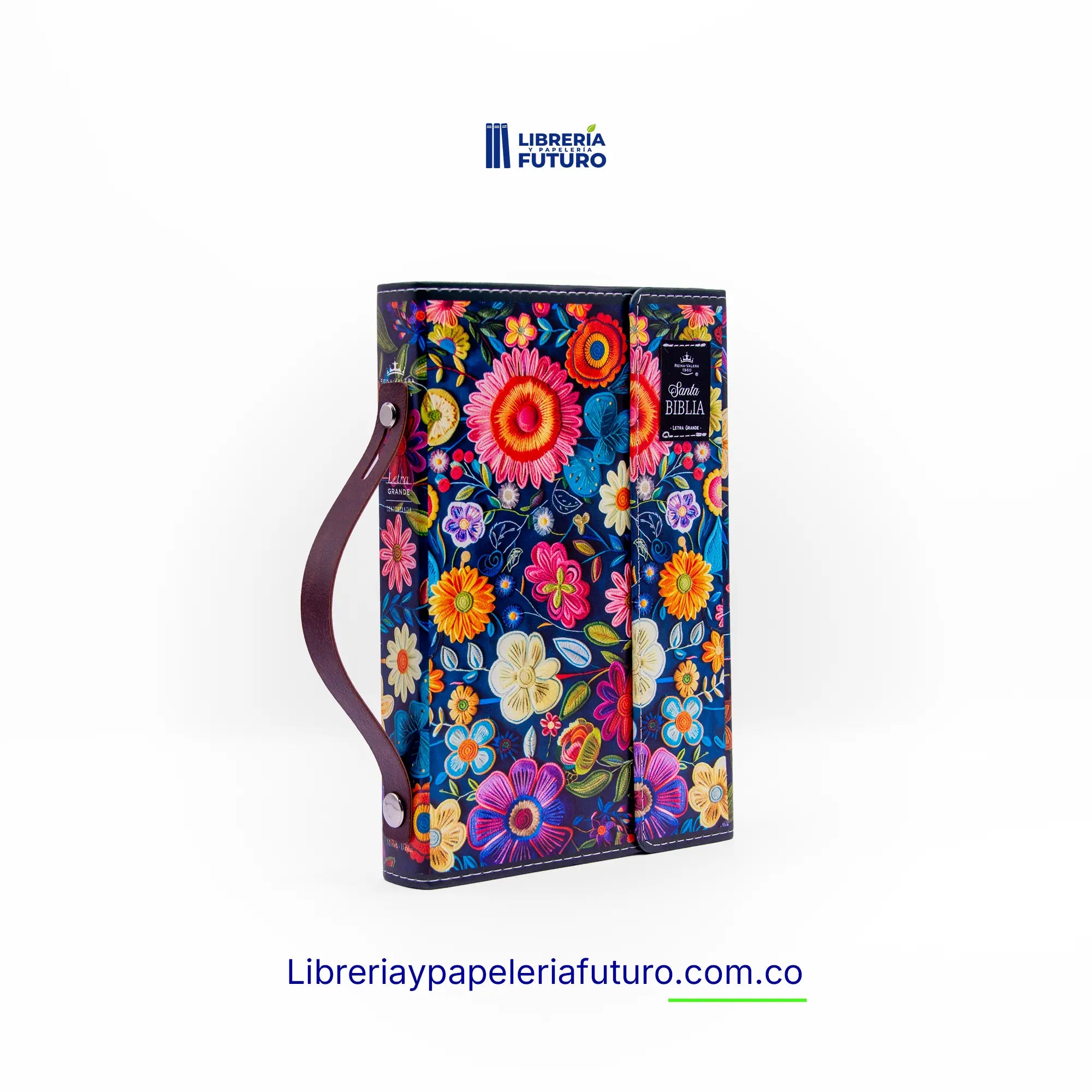 Biblia mediana azul primavera broche y asa