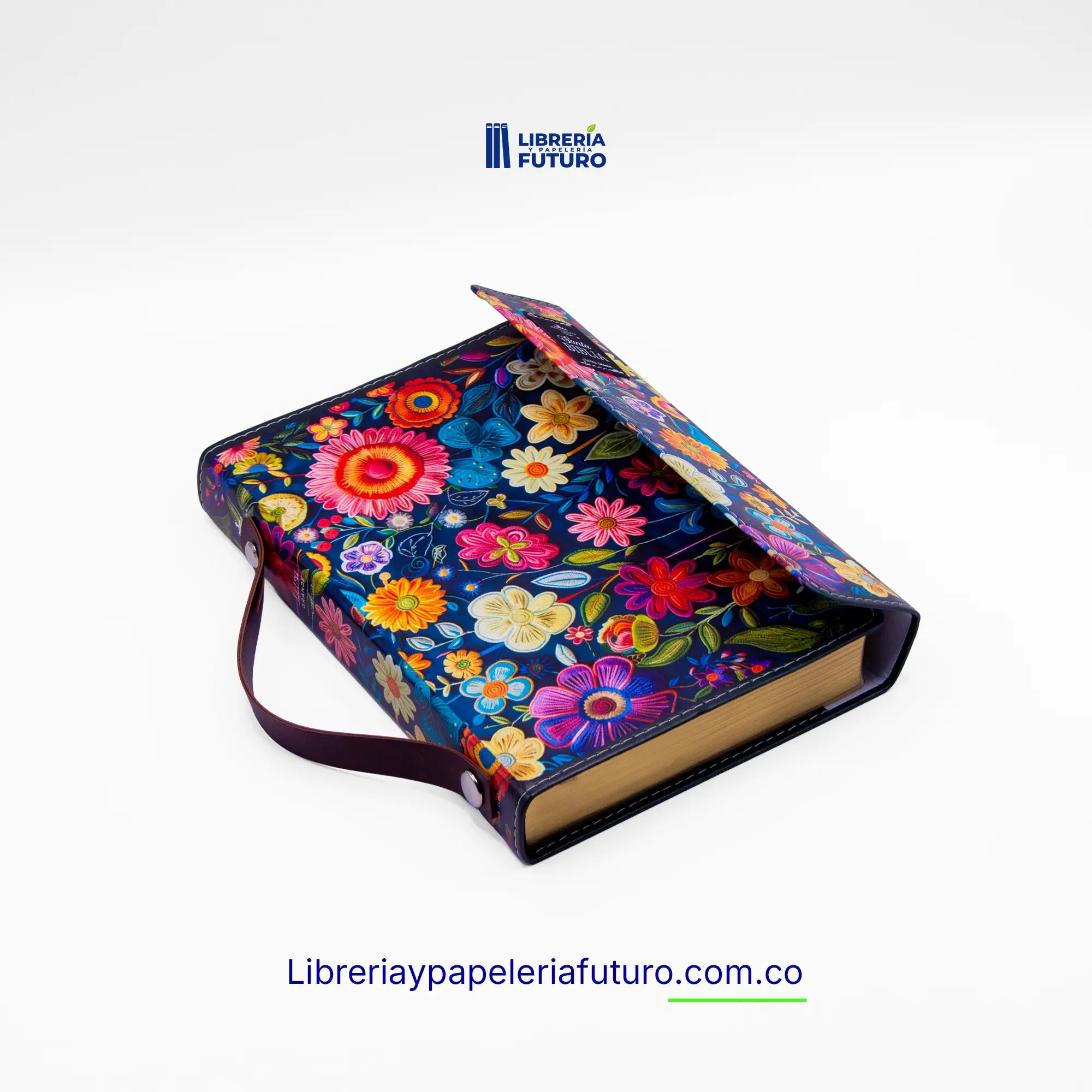 Biblia mediana azul primavera broche y asa