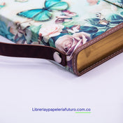 Biblia mediana mariposas con broche y asa