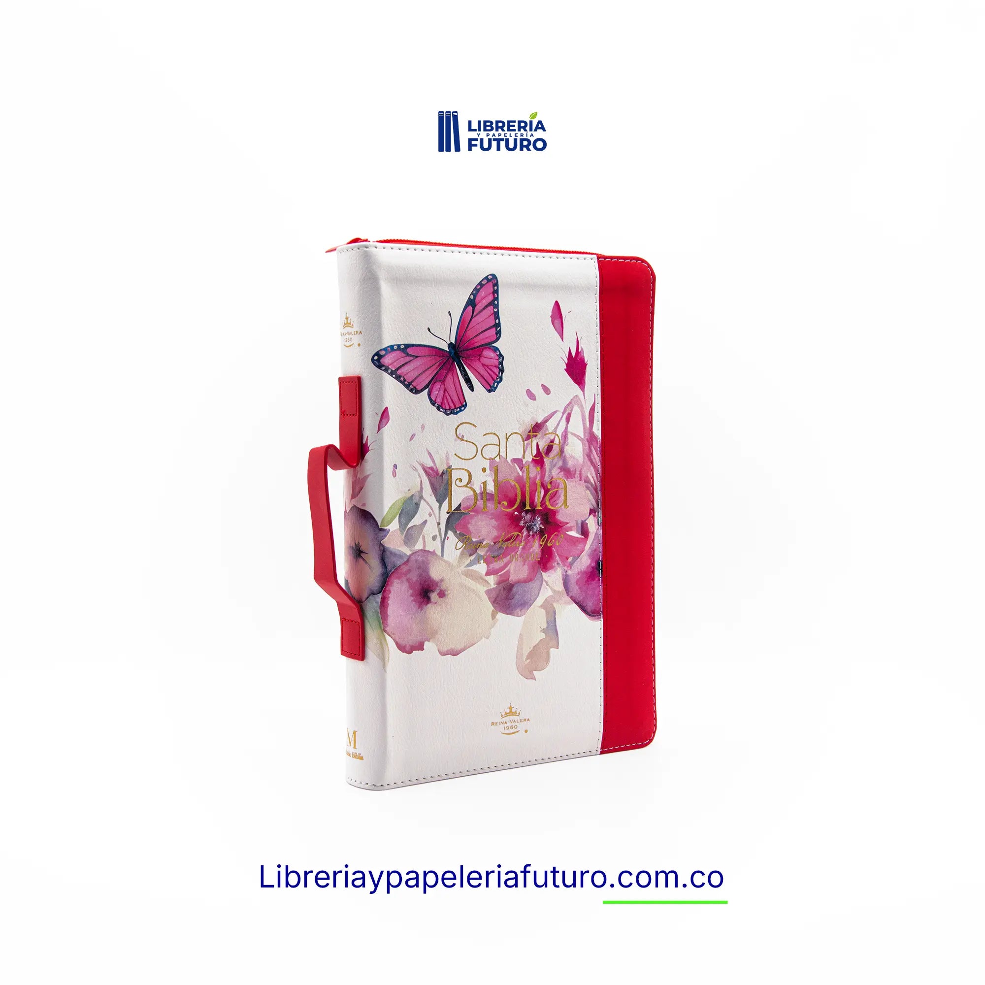 Biblia mediana blanca mariposas broche y asa