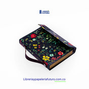 Biblia mediana negra flores broche y asa