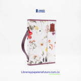 Biblia mediana blanca flores broche y asa
