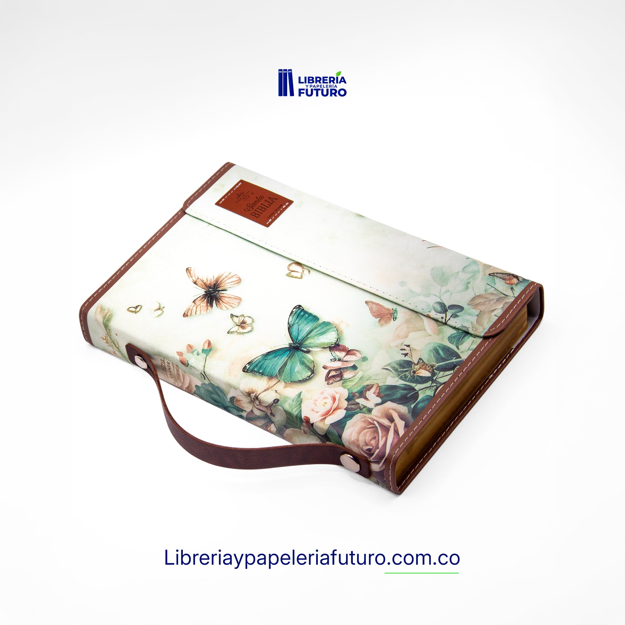 Biblia mediana mariposas con broche y asa