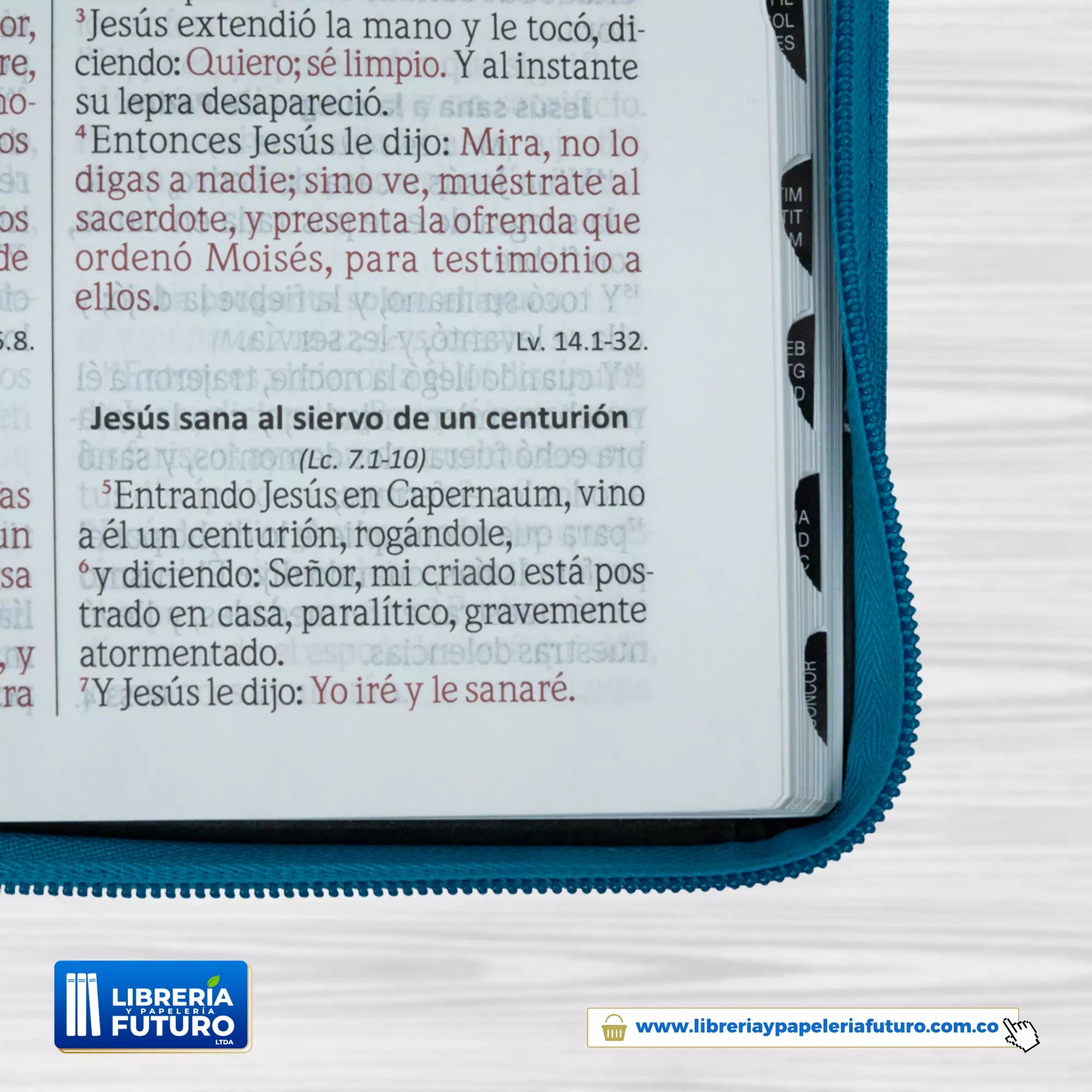 Biblia azul en tamaño y letra grande con cremallera e índice