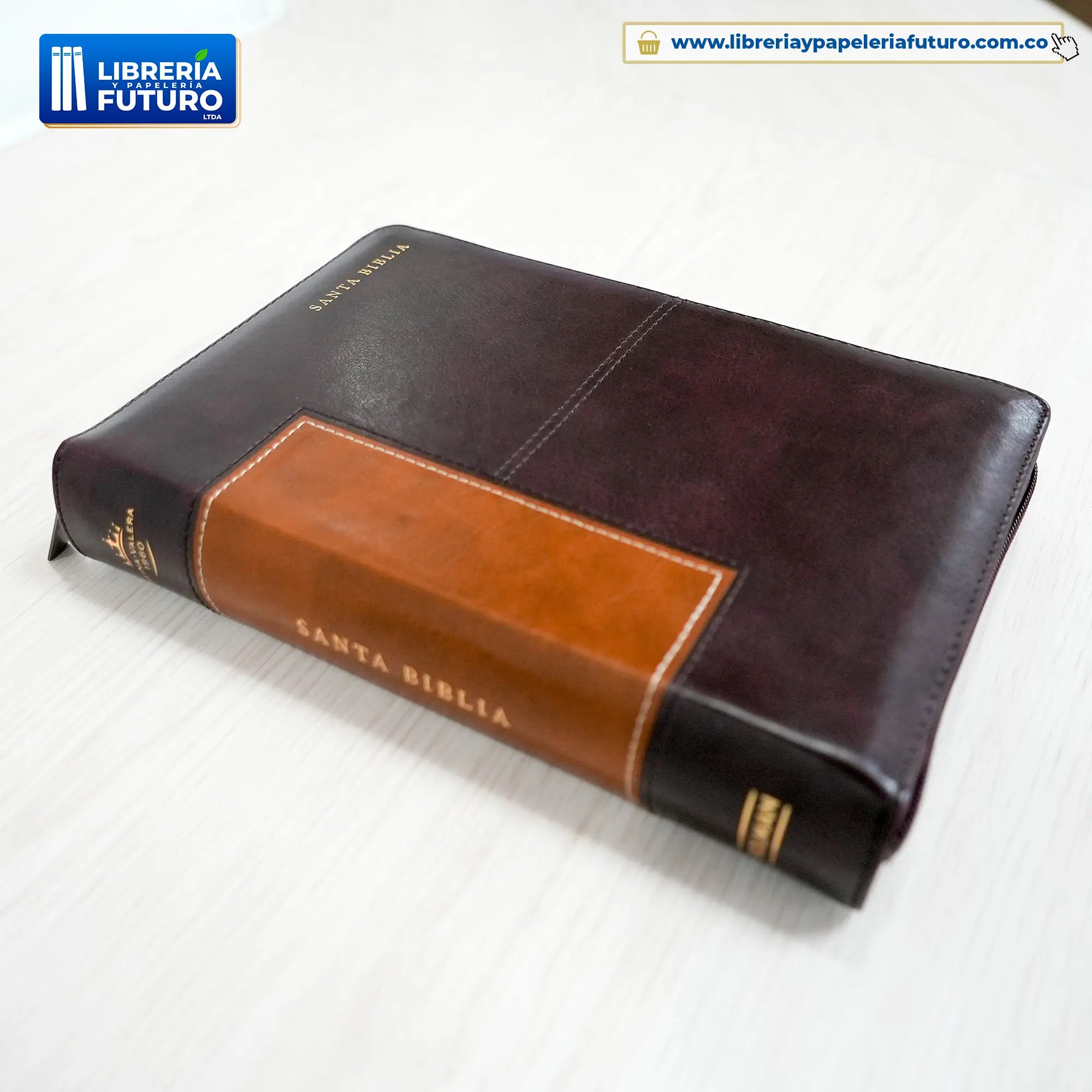 Biblia Reina Valera 1960 Marrón Caoba, Mediana con Letra Gigante, Cremallera e Índice