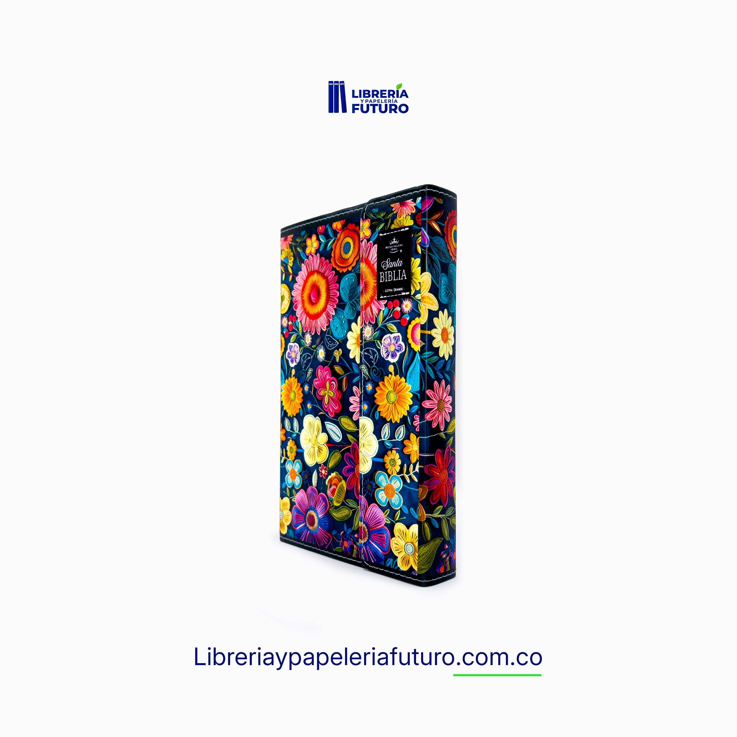 Biblia mediana azul primavera broche y asa