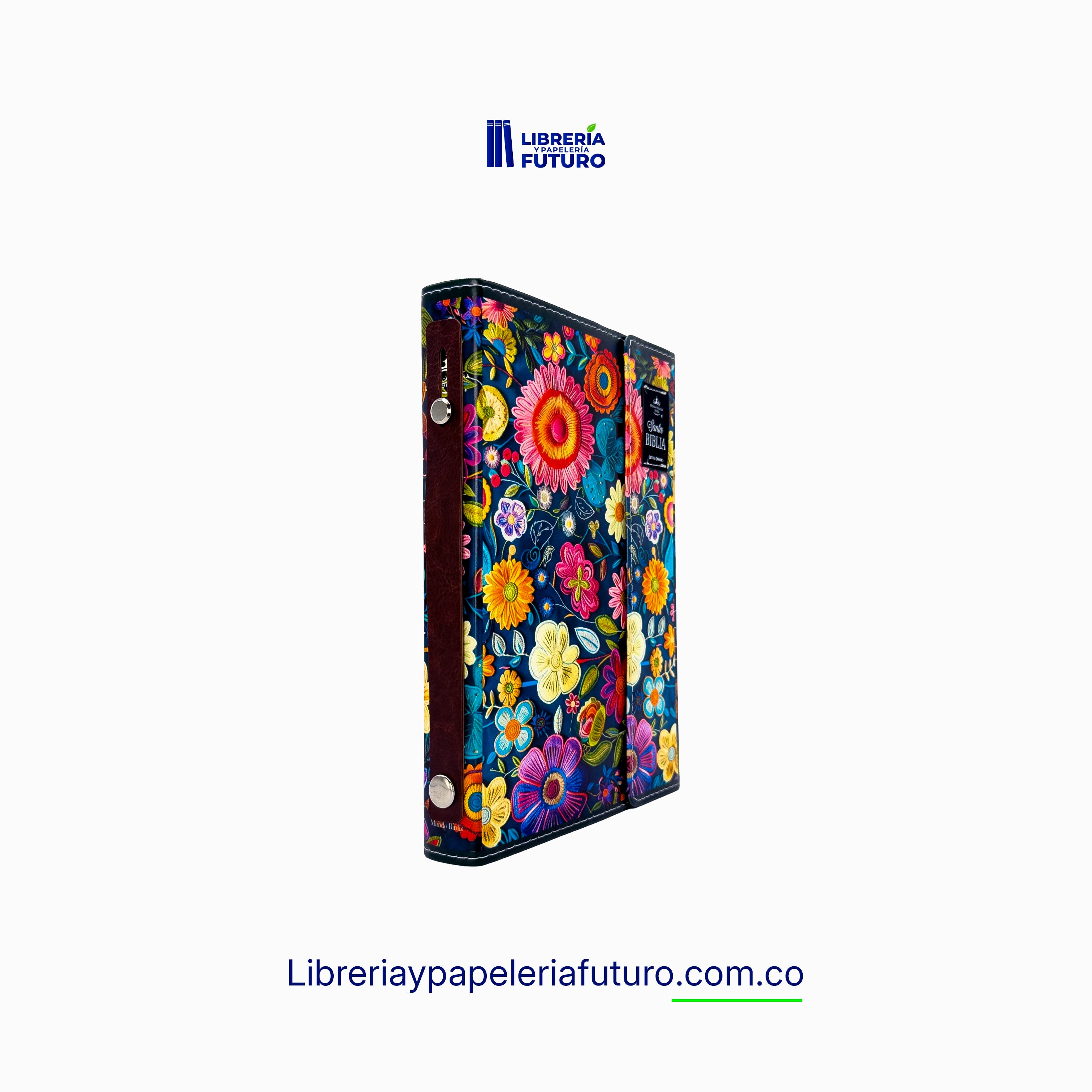 Biblia mediana azul primavera broche y asa